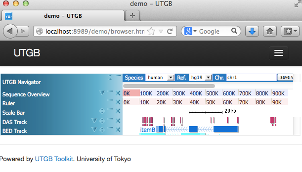 The demo browser with tracks